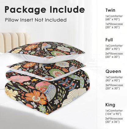 Comforter Set Twin Size, Retro Floral Bird Soft 2 Pcs Bedding for Kids and Adults, Vintage Chinese Flower Comforter Set with Pillowcase, for Bedroom Bed Decor