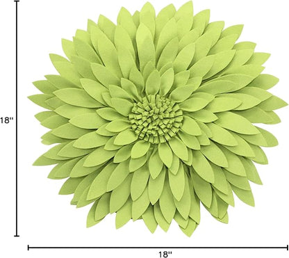 Flower Decorative Pillow - 3D Daisy Flower Pillow, Sunflower Throw Pillow -14.5 x 13 inch Round Decor Pillow - Flower Home Decorations - Couch & Bed, Accent Pillow (Case + Insert, Solid Lime)