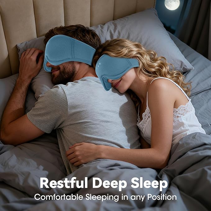 3D Bamboo Cotton Sleep Mask with Bluetooth 5.4 Headphone, Music Wireless Bluetooth Blackout Eye Mask for Side Sleepers, Earphones HD Speaker Microphone for Travel, Gifts for Women Men, Blue