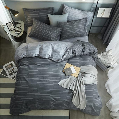 VM VOUGEMARKET Grey Blue Stripes Comforter Set Twin XL Teen Boys Men Down Comforter with 2 Pillowcases,Modern Luxury Striped Bedding Quilt Set 68"x90"