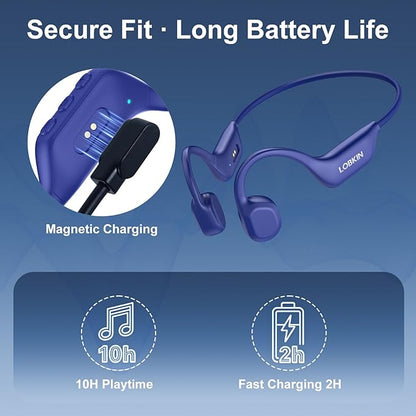 LOBKIN Bone Conduction Headphones - Open Ear Headphones Wireless Bluetooth 6.0 with Mic, 10H Playtime, IPX6, Sweat Resistant, Lightweight Sports Headphone for Running, Cycling, Gym, Outdoor, Blue