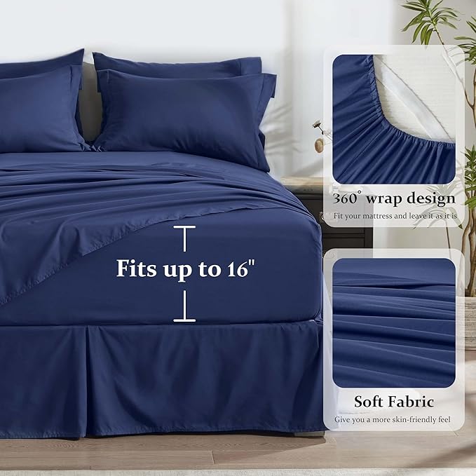 Newspin Queen Comforter Set Blue - Bed in a Bag Queen Size 8 Pieces, All Season Bed Set, Fluffy Comforter Set with Sheets, Sheet Set Quilt Blanket, Pillowcases & Shams & Bed Skirt