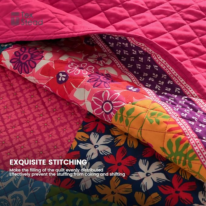 Twin Quilt Set for Bed - 100% Cotton Quilts Patchwork Comforter Coverlet Bedspread Reversible 68"x90" with 1 Pillow Shams