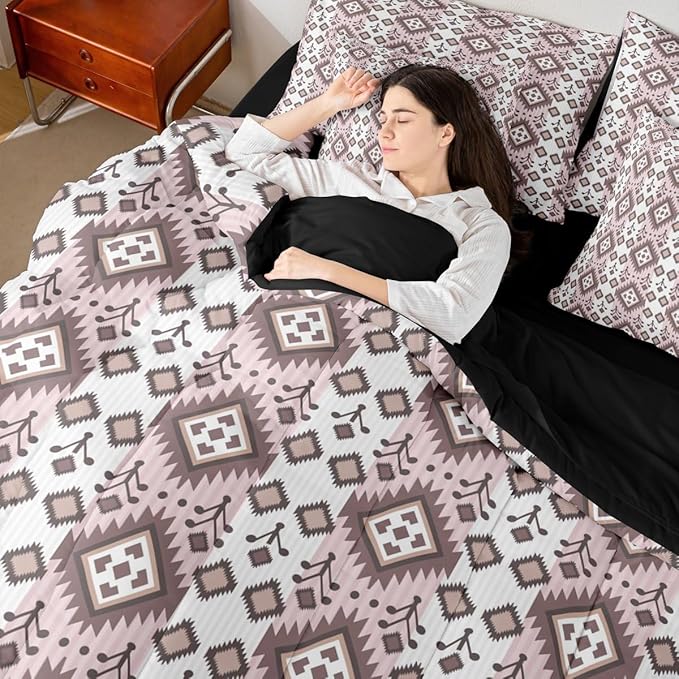 Erosebridal 7 Pcs Country Western Bedding Set Full Native Aztec Southwestern Comforter Set Boho Exotic Bed in A Bag for Kids Boys Men Bohemian Mexican Diamond Quilt with Flat Fitted Sheet