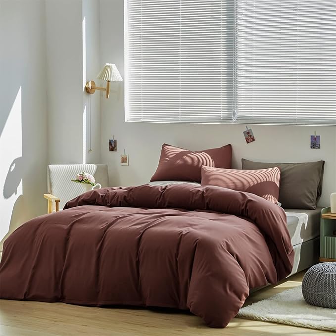 CLOTHKNOW Brick Red Comforter Full Size Sets 3Pcs Rust Red Bedding Comforter Sets Women Men Soft Brownish Comforter with 2 x Pillow Cases