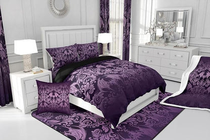 Feelyou Gothic Damask Print Comforter Set Queen Size Purple Goth Bat Victorian Floral Bedding Set for KidsBoho Bohemian Exotic Duvet Quilt Bedroom Decor Microfiber 3 Pcs with 2 Pillow Cases