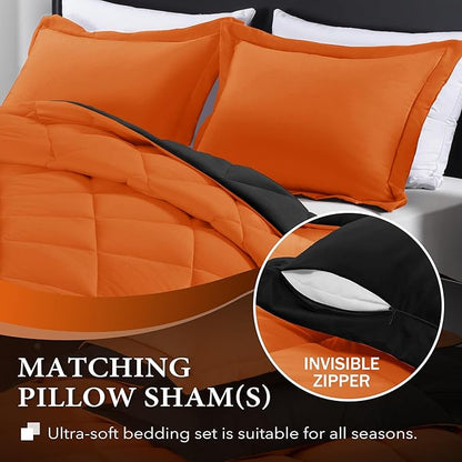 downluxe Twin Comforter Set - Orange and Black Twin Comforter, Soft Bedding Sets for All Seasons -2 Pieces - 1 Comforter (66"x92") and 1 Pillow Sham(20"x26")