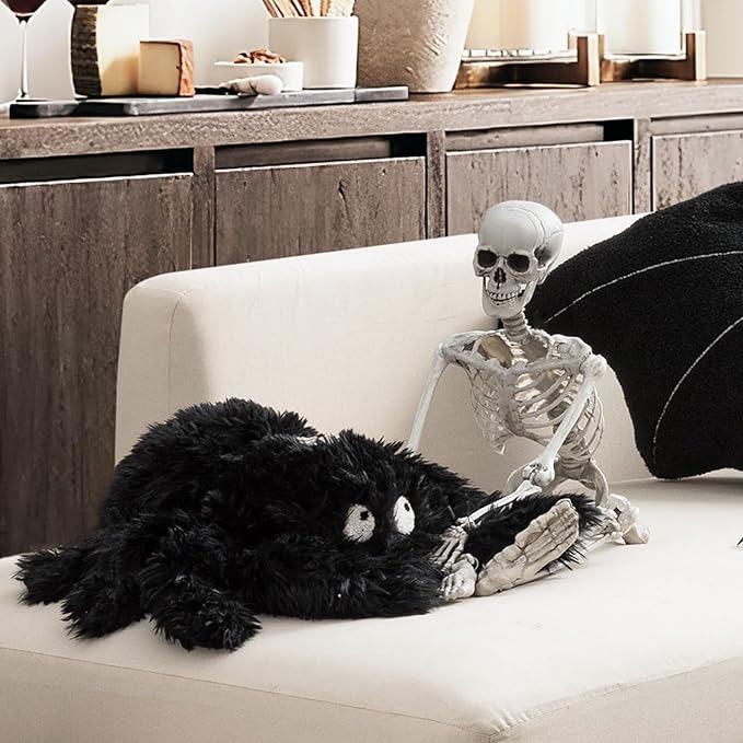 Phantoscope Happy Halloween Spider Shaped Throw Pillow, Faux Fur Fluffy Tarantula Shaped Halloween Cushion Pillow, Black, 9 x 16 inch