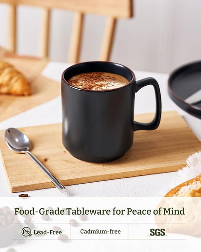 famiware Coffee Mugs Set of 6, Nebula 14oz Coffee Mugs, Ceramic Cup Set with Handle for Latte, Tea, Milk, Cappuccino, Cocoa, Matte Black