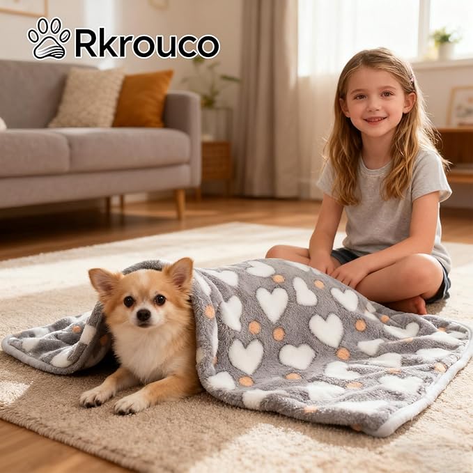Three Piece Pet Blanket Set for Dogs Cats Soft Comfy Puppy and Kittens Bed Blanket Fluffy Fleece Pets Throw with Cute Patterns (Medium 30x20.5 inch, Gray)