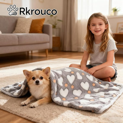 Three Piece Pet Blanket Set for Dogs Cats Soft Comfy Puppy and Kittens Bed Blanket Fluffy Fleece Pets Throw with Cute Patterns (Medium 30x20.5 inch, Gray)