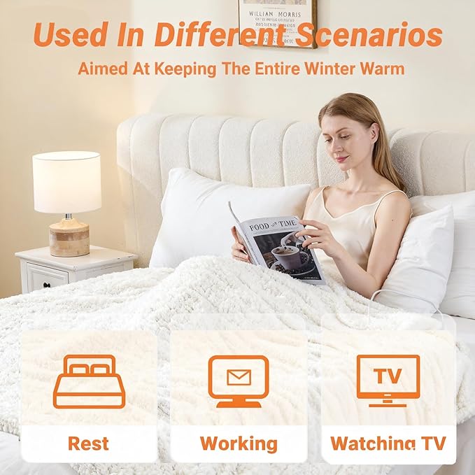 Heated Blanket Heated Throw, Electric Blanket 50"x60" Heating Blanket with 8 Hours Auto Off 10 Fast Heating Levels Machine Washable Sherpa Heated Blanket with Overheating Protection