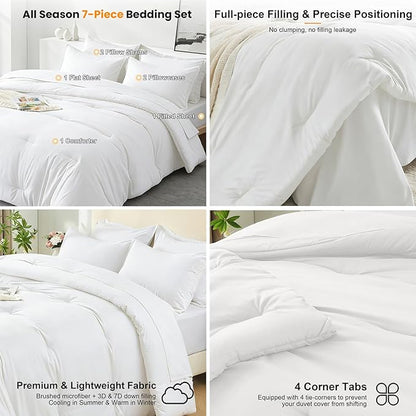 Oversized King Comforter Set 7 Pieces - Ultra-Soft Bed in a Bag, Cozy Luxury All Season Bedding Sets with Comforter, Flat Sheet, Fitted Sheet, 2 Pillow Shams & 2 Pillowcases, White