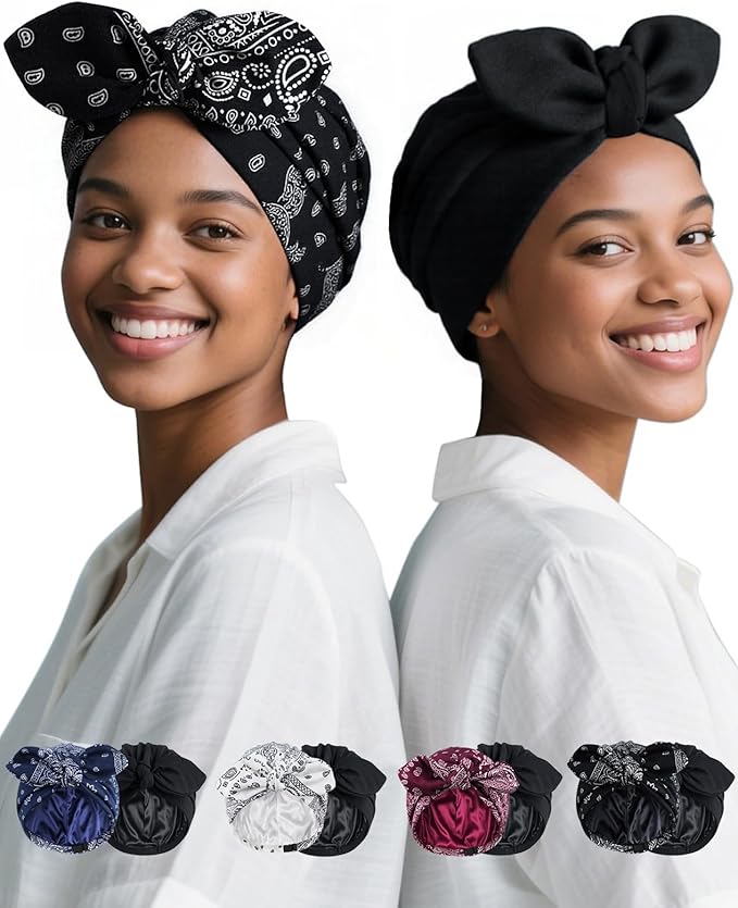 Ababalaya Satin Lined Beanies for Women Chemo Headwear Silky Lined Cotton Sleeping Cap