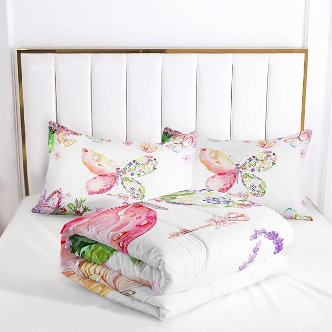 Kids Butterfly Comforter Set Full Size for Girls，Tie Dye Butterflies Bedding Set for Bedroom, Butterflies Toddler Bedding Set All Season 1 Comforter and 2 Pillowcases