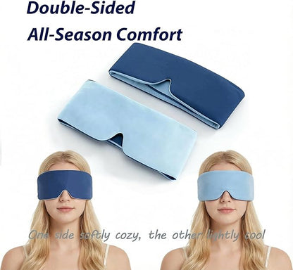 Deep Sleep Eye Mask 3.0 - Adjustable & Light-Blocking with Upgraded Silicone Seal, Dual-Sided Design(Ice-Silk & Wood Fiber), Zero-Pressure & Ultra-Soft for Side Sleepers and Travel (Blue)
