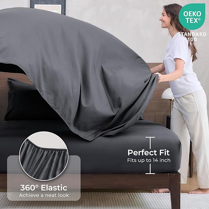HEVUMYI California King Comforter Set - 7-Piece All Season Bed in a Bag Cali-King, Ultra Soft Bedding Set with Comforter, Flat Sheet, Fitted Sheet, Pillowcases, Pillow Shams, Dark Grey