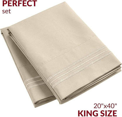Mellanni Pillow Cases - Luxury, Extra Soft, Cooling Pillow Covers - 2 PC Iconic Collection Pillowcases - Envelope Closure (King 20" x 40", Beige)
