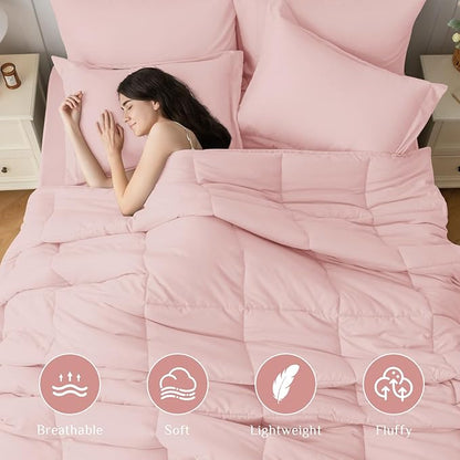 JOLLYVOGUE King Comforter Set, Ultra-Soft Bed in a Bag King Size 7 Pieces, Oeko-TEX Certified Bedding Set with Down Alternative Comforter, Sheets, Pillowcases & Shams, Blush Pink