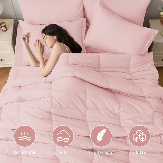 JOLLYVOGUE Twin XL Comforter Set, Ultra-Soft Bed in a Bag Twin XL Size 5 Pieces, Oeko-TEX Certified Bedding Set with Down Alternative Comforter, Sheets, Pillowcases & Shams, Blush Pink