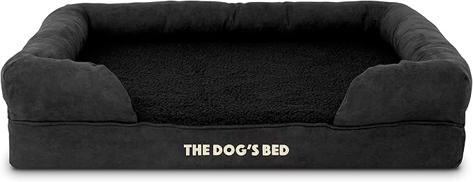 The Dog’s Bed Orthopedic Memory Foam Dog Bed with Bolsters, Plush Fabric, Black Plush, L