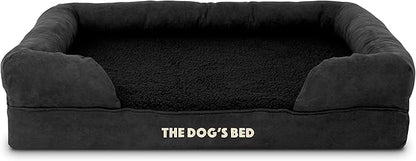The Dog’s Bed Orthopedic Memory Foam Dog Bed with Bolsters, Plush Fabric, Black Plush, L