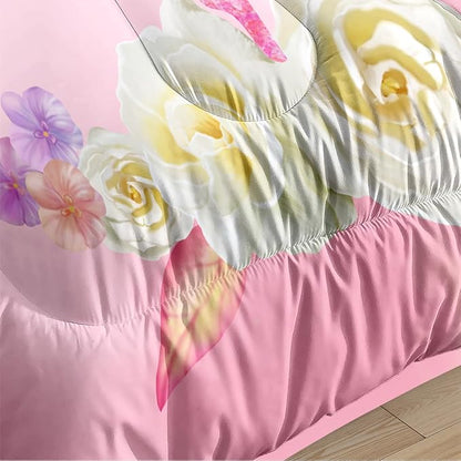 Ballet Girls Comforter Set King Size, Pink Floral Soft Bedding Set with 2 Pillowcases, Great Bedroom Decor/104 * 90