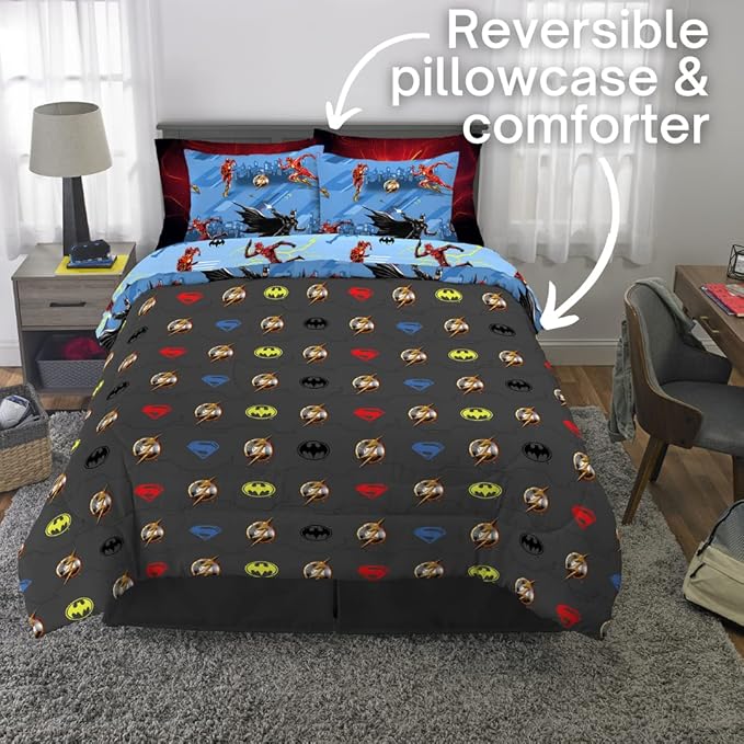 WB The Flash Movie DC Comics Super Soft Comforter and Sheet Set with Sham,7 Piece Full Size, (Official Licensed Product) by Franco