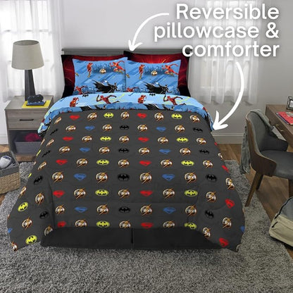 WB The Flash Movie DC Comics Super Soft Comforter and Sheet Set with Sham,7 Piece Full Size, (Official Licensed Product) by Franco