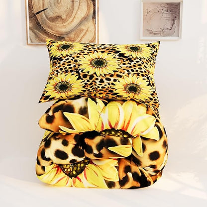 Sunflower Comforter Sets for Kids Adults,3D Pattern with Bright Yellow Colors,Decorative Bedding Comforter Sets with 2 Pillow Shams, King Size