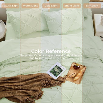 Sasttie Full Size Comforter Set, 7-Piece Bed in a Bag, Pintuck Bedding Sets for All Season, Includes Comforter, Flat Sheet, Fitted Sheet, Pillowcases and Pillowshams, Mint