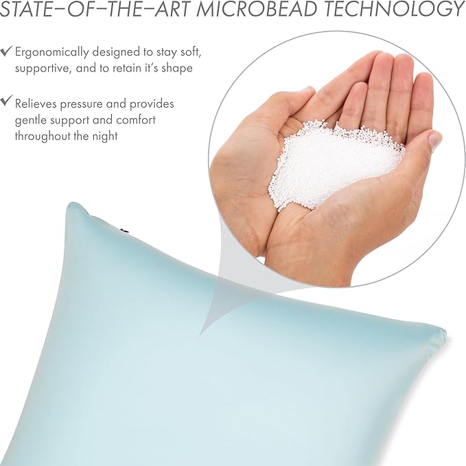 PILLOWY 20"x20" Throw Pillow - Sweat Baby Blue: 1Pcs Luxurious Premium Microbead Pillow with 85/15 Nylon/Spandex Fabric. Forever Fluffy, Outstanding Beauty & Support. Silky, Soft & Beyond Comfortable