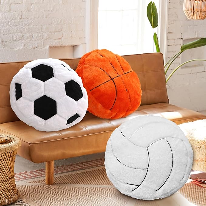 Volleyball Pillow, 2 Pcs Volleyball Plush Pillow Soft Fluffy Round Stuffed Sports Throw Pillows, Volleyball Shaped Decorative Throw Pillow for Sofa, Bedroom, Sports Room, Home Decor Gifts 15.7"