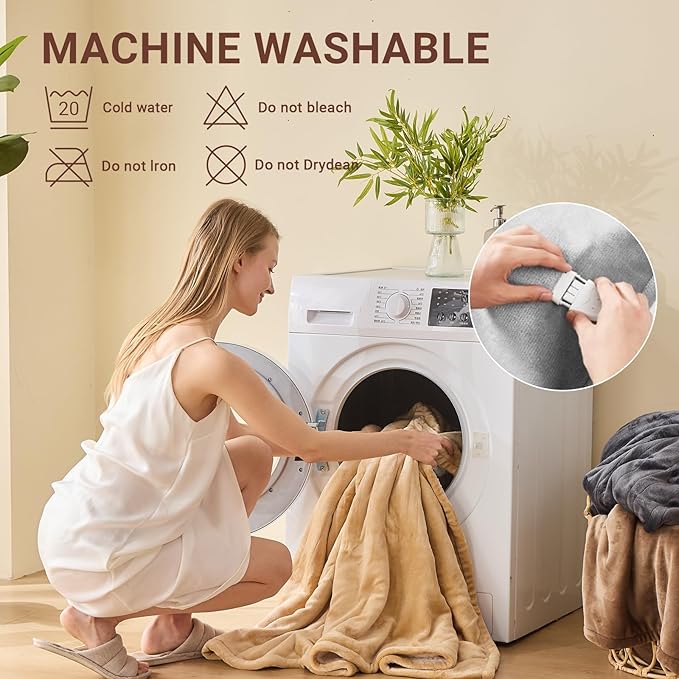 Electric Heated Blanket Throw Size 50''x60'' Soft Flannel & Sherpa Electric Blanket with 10 Heating Levels, Automatically Shut Down After 8h with Overheat Protection Machine Washable