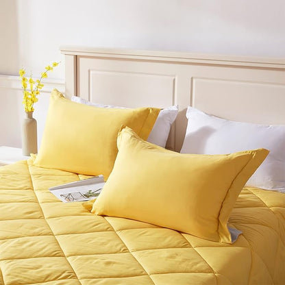 NexHome Queen Comforter Set Yellow&Grey,3 Pieces Lightweight Comforters Queen Size Reversible Bedding Comforters Sets,Down Alternative Comforter Bed Set Quilt Blanket(88x88In Comforter & 2 Pillowsham)