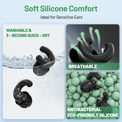 Noise Cancelling Ear Plugs for Sleep, Small Ear Fit - No-Pain for Side Sleepers, 33dB NRR Reusable Silicone One-Piece Design, 4 Sizes for Adults & Kids, Portable Case