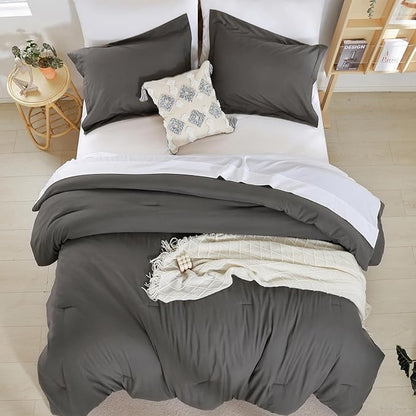 weigelia Full Size Comforter Set 7 Pieces Dark Grey Full Bed Set Full Comforter Set Soft Boho Bedding Set with Sheets, Pillowcases & Pillow Shams for Women and Men