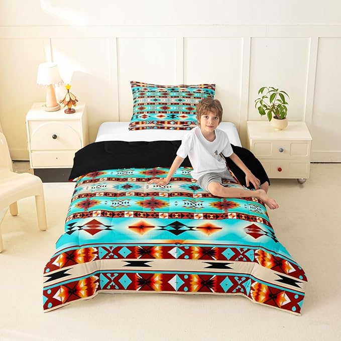 Erosebridal Southwestern Comforter Set Twin Bohemian Geometric Quilt,Ethnic Tribal Arrow Bedding Set Western Duvet Insert,Country Decor Western Room Decor for Bedroom Western Bedroom Decor Teal