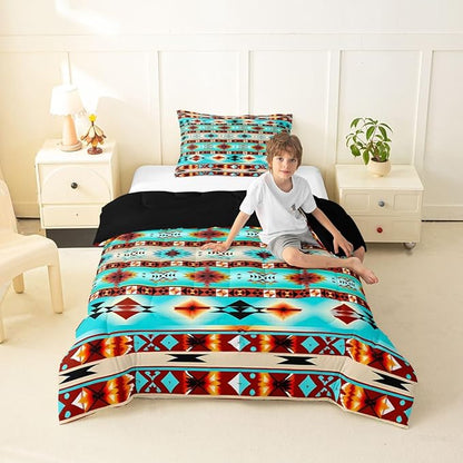 Erosebridal Southwestern Comforter Set Twin Bohemian Geometric Quilt,Ethnic Tribal Arrow Bedding Set Western Duvet Insert,Country Decor Western Room Decor for Bedroom Western Bedroom Decor Teal