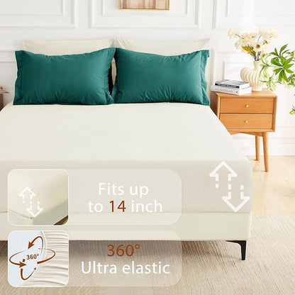 MUXHOMO 7 Pieces Full Comforter Set, Soft Bed in a Bag Full Size, All Season Bedding Set with Comforter, Flat Sheet, Fitted Sheet, Pillowcases & Shams, Peacock Blue & Ivory