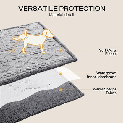 Luciphia Waterproof Pet Blanket, Liquid Pee Proof Dog Blanket for Sofa Bed Couch, Reversible Sherpa Fleece Furniture Protector Cover for Small Medium Large Dogs Cats, Light Grey King Size（90" x 82"）