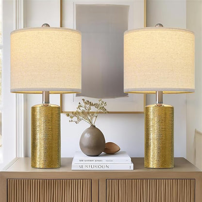 20.5" Small Table Lamps for Living Room Lamp Set of 2 Ceramic Lamps for Bedroom Bedside Lamps Modern Boho Lamps for Night Stands Farmhouse Nightstand Lamp Side End Table Lamp, Gold