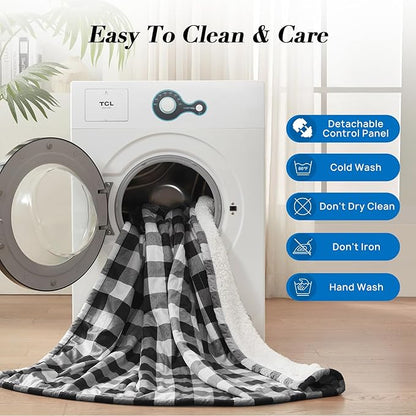 Westinghouse King Size Heated Blanket, Soft Flannel to Sherpa Electric Blanket with Dual Control 10 Heating Levels & 1 to 12 Hours Auto Off, Fast Heating, Machine Washable, 100 * 90 Inch, Black