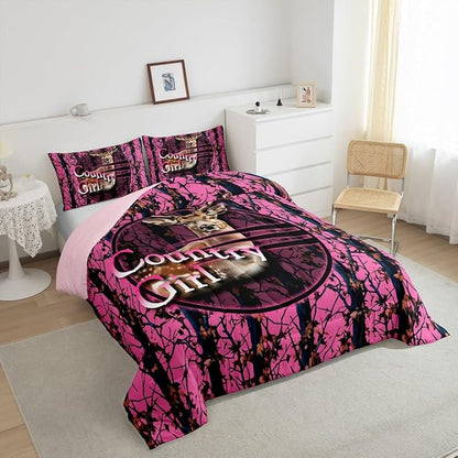 Erosebridal Deer Hunting Camo Twin Bedding Set,Pink Camouflage Comforter Set for Girls Boys Kids,Rustic Lodge Cabin Comforter,Country Hunter Bedroom Decor with 1 Pillowcase,Breathable
