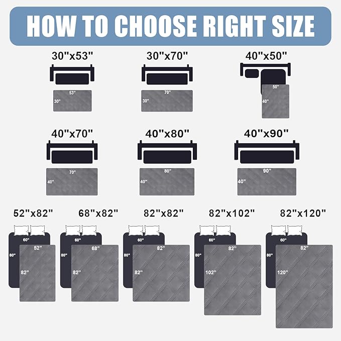 Smiry Waterproof Dog Bed Cover Blanket 40x80, Soft Reversible Pet Blanket, Washable Leakproof Cats Dogs Couch Cover for Sofa, Couch, Furniture, Grey/Grey