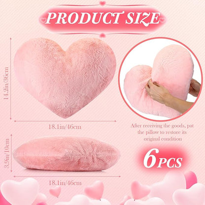 Suzile 6 Pcs Valentine‘s Day Plush Heart Shaped Pillow Fluffy Cute Heart Throw Pillows 18 x 14 Inch Decorative Back Cushions Decoration for Bed Sofa Dining Cars Women