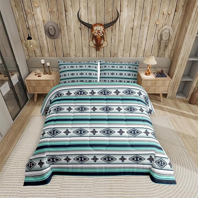 Erosebridal Western Aztec Comforter Set Boho Striped Bedding Set Toddler Southwestern American Native Quilt Bedding Sets for Kids Adults Ethnic Tribal Mexican Style Bed Duvet Set 1 Pillow Case