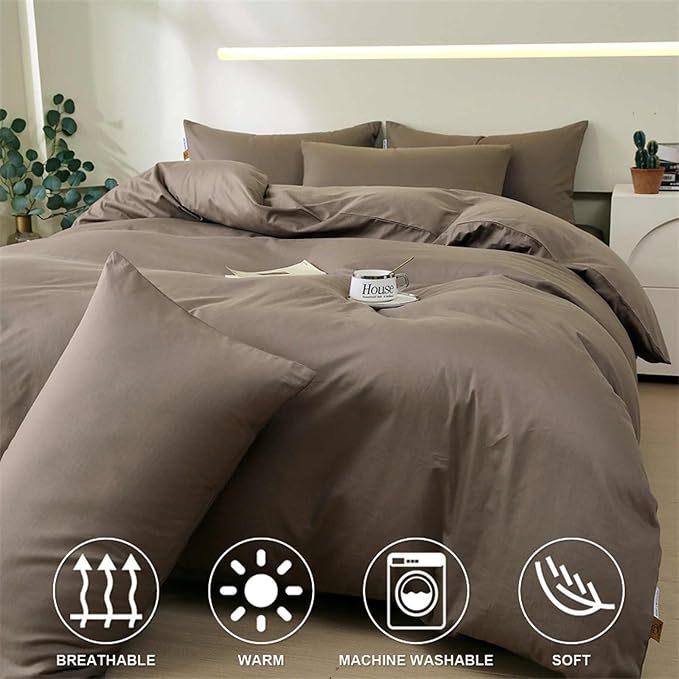 Nanko King Size Comforter Set Brown, All Season Soft Down Alternative Duvet Insert, Microfiber Filling Bed Sets, Modern Farmhouse Bedding Sets in a Bag for Women Men 104 x 90 inch 3 PCS Dark Coffee