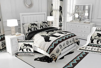 Feelyou Bear Print Bedding Set Boho Southwestern Comforter Set for Kids Boys Girls Wild Animal Hunt Comforter Rustic Farmhouse Quilt Set Room 2Pcs Toddler Size