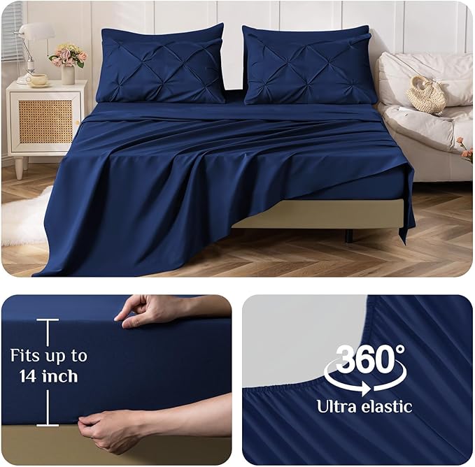 JOLLYVOGUE Full Size Comforter Sets 7 Pieces - Bed in a Bag Full for All Season, Pintuck Bedding Comforter Sets with Comforter, Flat Sheet, Fitted Sheet and Pillowcases & Shams, Navy